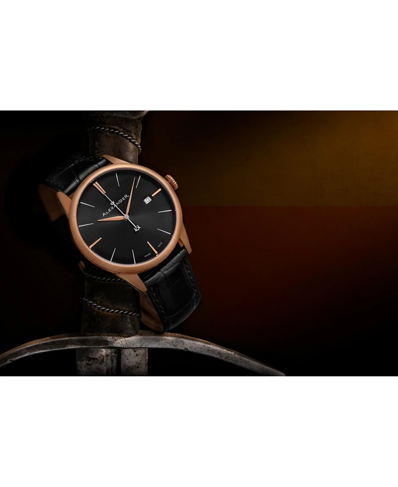 Alexander Men's Sophisticate Black Leather , Black Dial , 40mm Round Watch