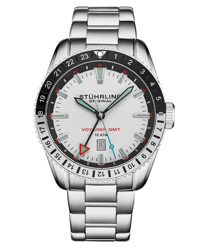 Stuhrling Voyager 4017 Men s Gmt Diver Watch – Swiss Quartz Movement, 49mm Case, Rotating Bezel, Stainless Steel Bracelet