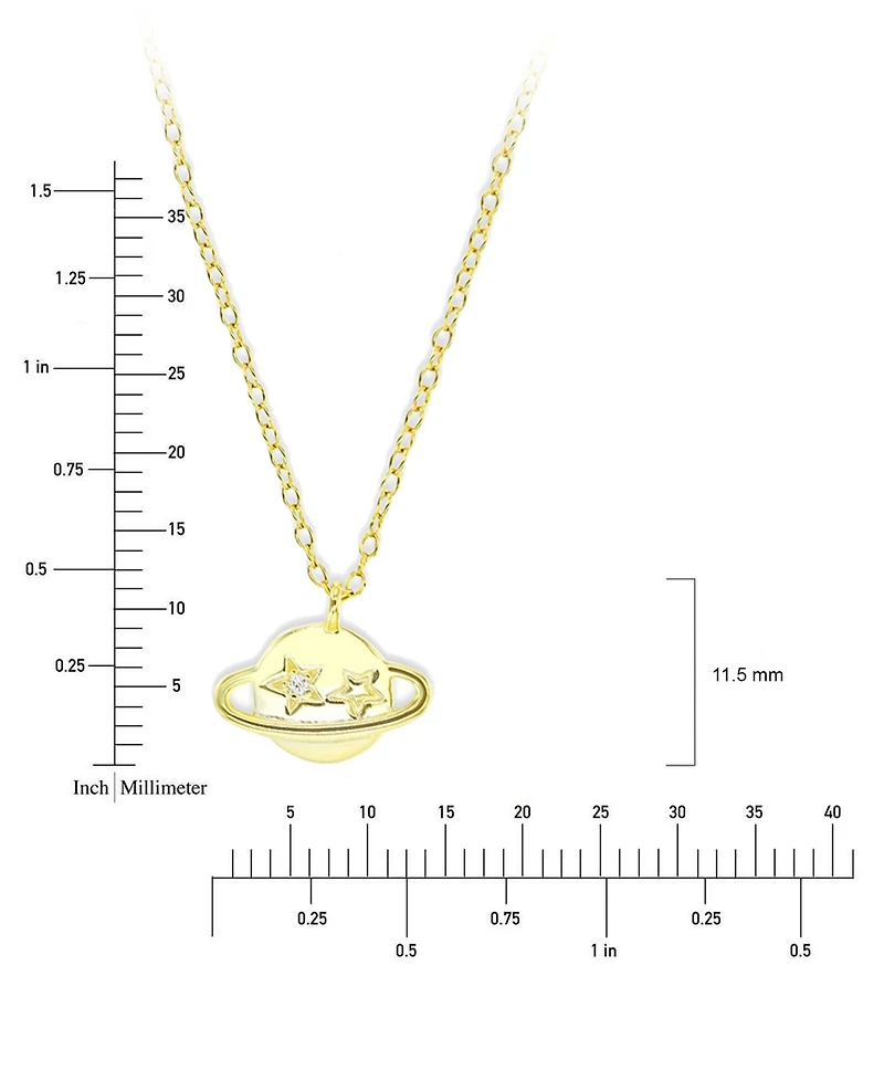 Cubic Zirconia Saturn Pendant Necklace, 13" + 2" extender