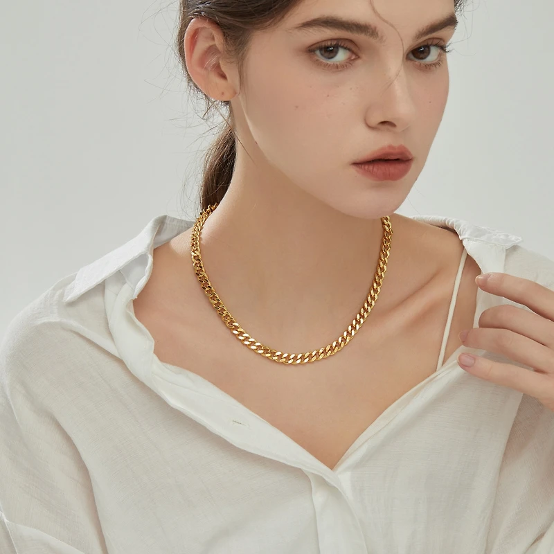 Joey Baby 18K Gold Plated Chunky Cuban Chain - Lisa Necklace 17" For Women