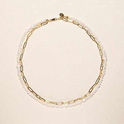 Joey Baby 18K Gold Plated Paper Clip Chain with Freshwater Pearls - Mollie Necklace 17" For Women
