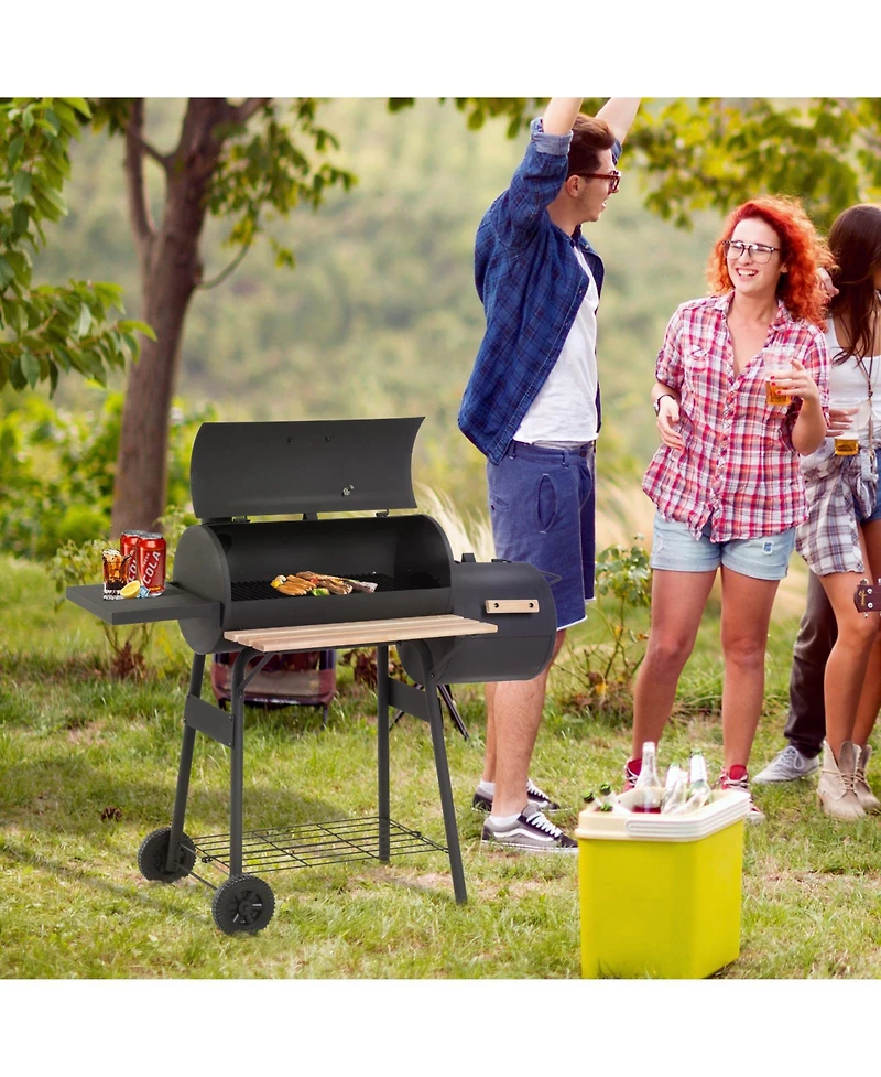 Outsunny 231 Sq.In. Steel Portable Charcoal Bbq Grill and Offset Smoker Combo