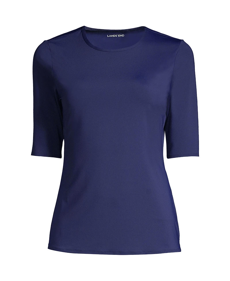 Lands' End Petite Crew Neck Rash Guard Upf 50 Swim Tee