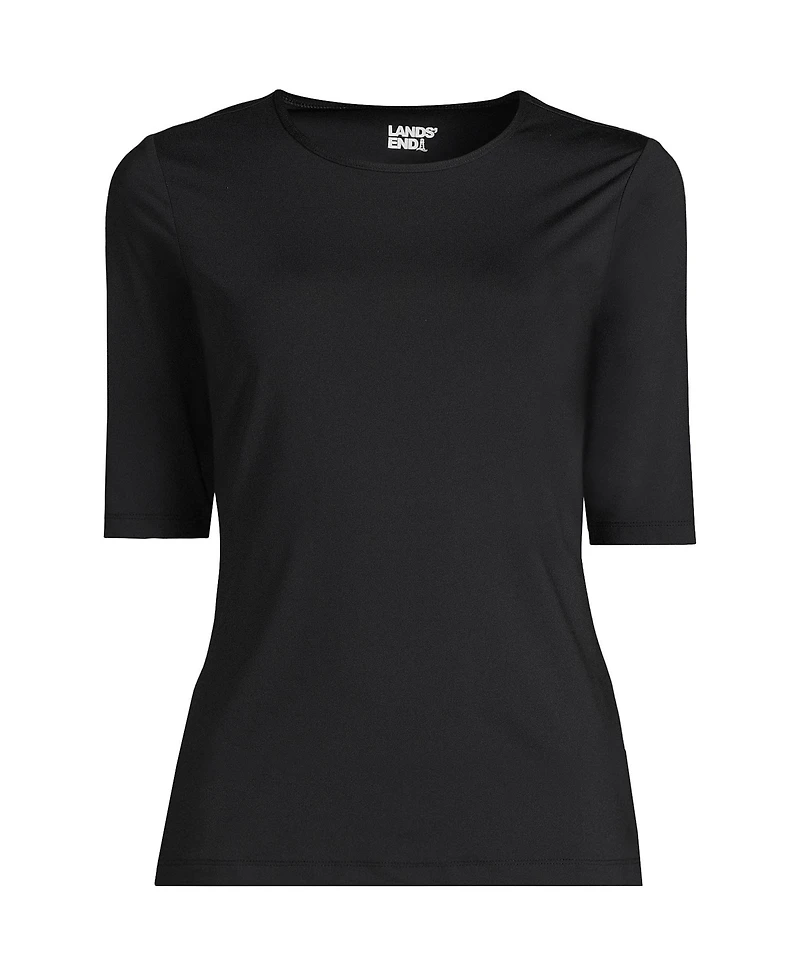 Lands' End Petite Crew Neck Rash Guard Upf 50 Swim Tee