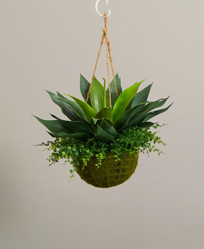 Nearly Natural Agave and Maiden Hair Artificial Plant in Hanging Basket (Indoor/Outdoor)