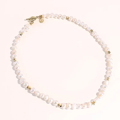 Joey Baby 18K Gold Plated Freshwater Pearls with Stars - Twinkie Necklace 17" For Women