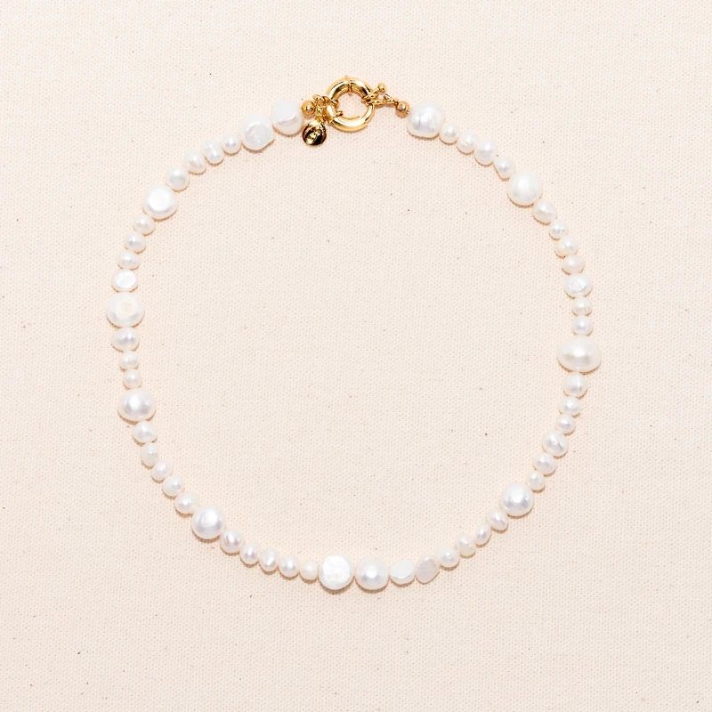Joey Baby 18K Gold Plated Freshwater Pearls Mix of Different Sizes - Nina Necklace 17" For Women