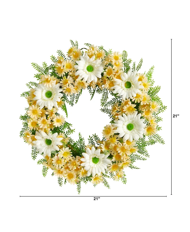 Mixed Daisy Artificial Wreath, 21"