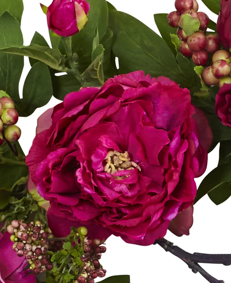 Nearly Natural 20" Peony and Berry Wreath