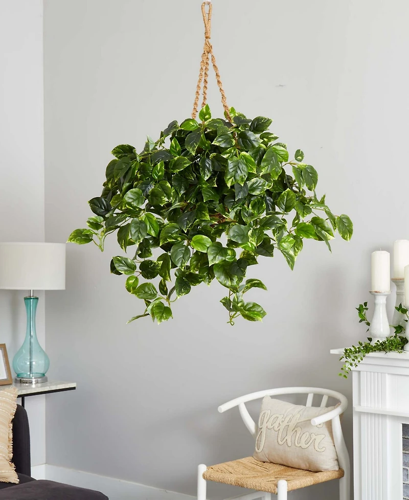 Nearly Natural Pothos Uv-Resistant Indoor/Outdoor Artificial Plant Hanging Basket