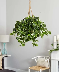 Nearly Natural Pothos Uv-Resistant Indoor/Outdoor Artificial Plant Hanging Basket