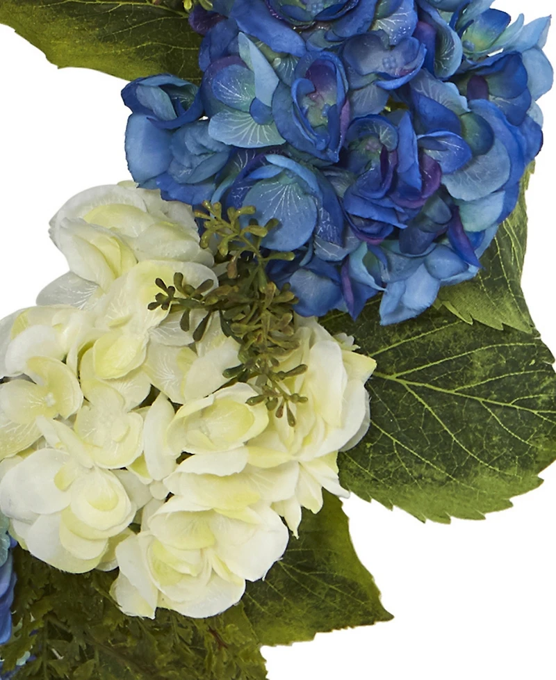 Nearly Natural 24" Hydrangea Blue & White Wreath
