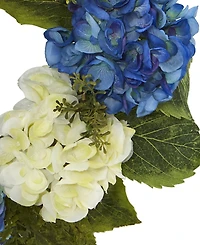 Nearly Natural 24" Hydrangea Blue & White Wreath