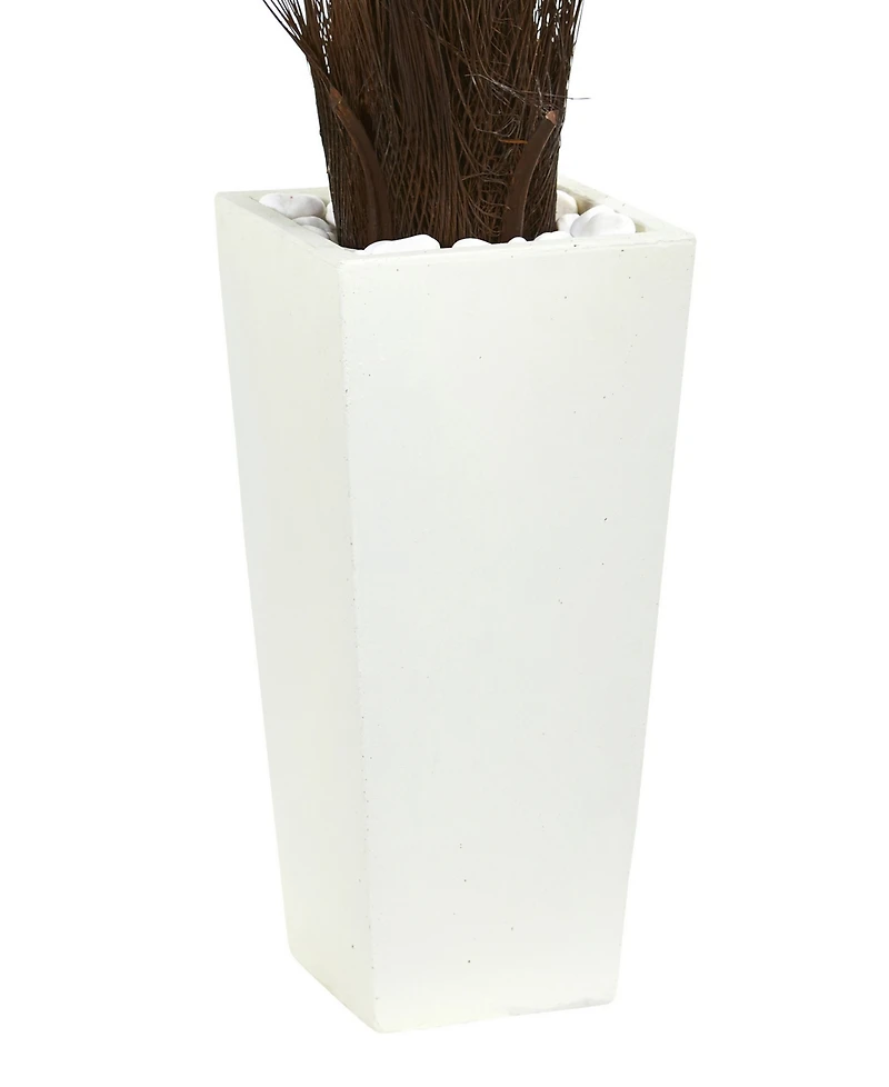 Nearly Natural 40" Cycas Artificial Tree in White Tower Planter Uv Resistant