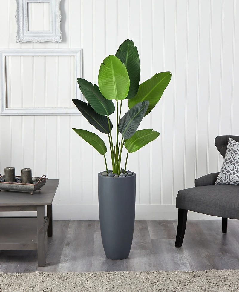 Nearly Natural 5.5' Traveler's Palm Artificial Tree in Gray Planter