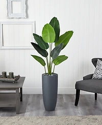 Nearly Natural 5.5' Traveler's Palm Artificial Tree in Gray Planter