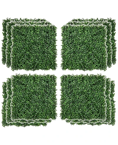 Outsunny 12 Pcs 20" x 20" Artificial Boxwood Panels Topiary Wall Greenery Backdrop, Privacy Hedge Screen Uv Protected 4Layer Roll Grass Panel Fence De