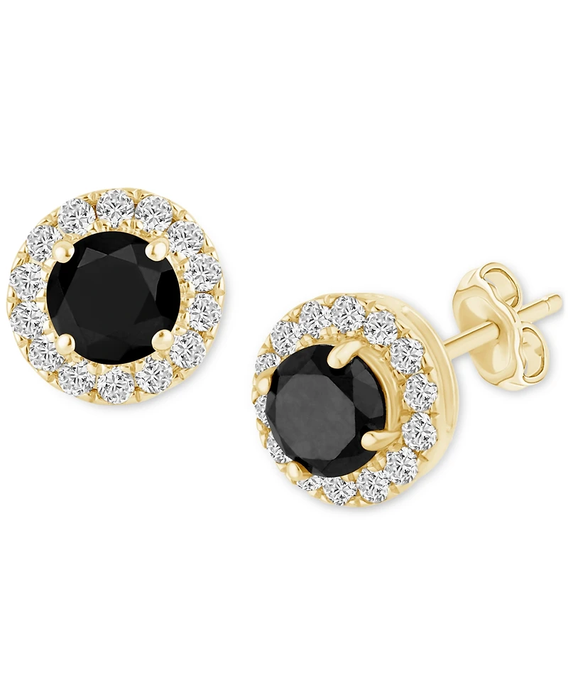 Black Diamond (3/4 ct. t.w.) & White Diamond (1/4 ct. t.w.) Halo Stud Earrings in 14k Gold