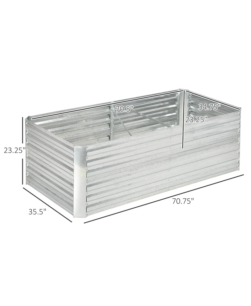 Outsunny Raised Garden Bed, 71" x 36" x 23" Galvanized Steel Planters for Outdoor Plants with Reinforced Rods for Vegetables, Flowers, and Herbs, Silv