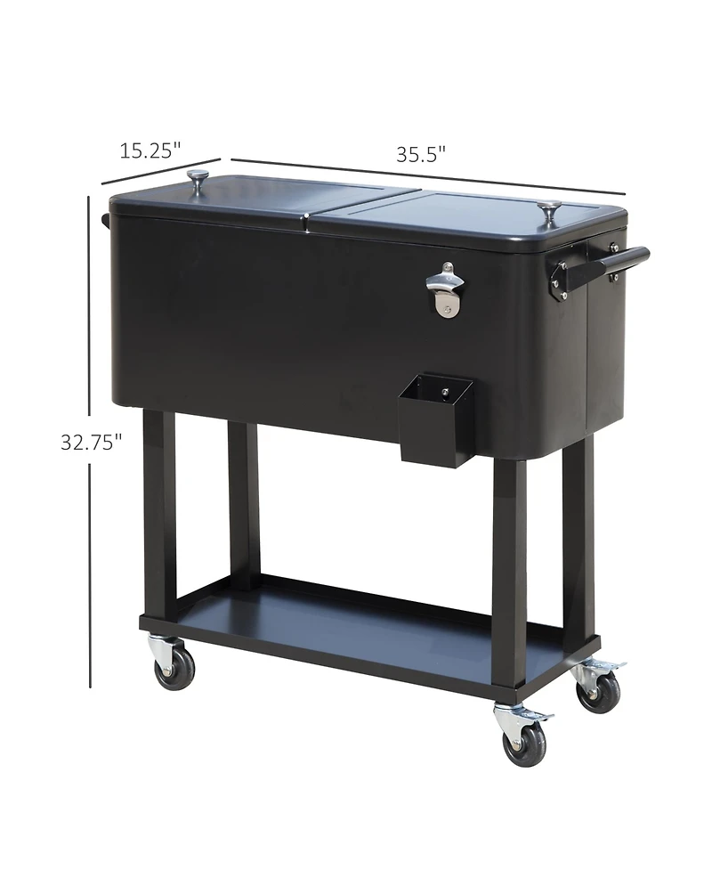 Outsunny 80 Qt Rolling Cooling Bins Ice Chest on Wheels Outdoor Stand Up Drink Cooler Cart for Party, Black