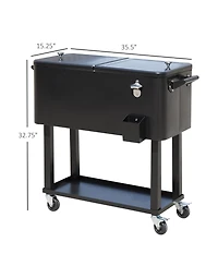 Outsunny 80 Qt Rolling Cooling Bins Ice Chest on Wheels Outdoor Stand Up Drink Cooler Cart for Party, Black