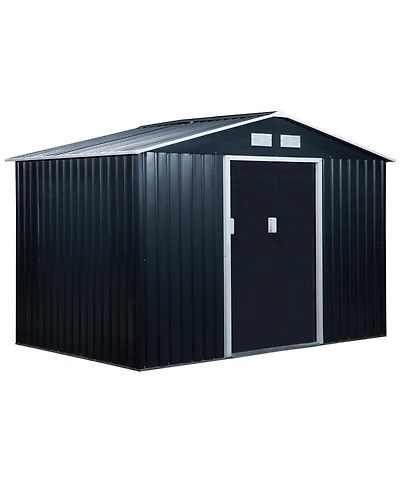 Outsunny 9' x 6' Storage Shed Garden Tool House w/ Vents Doors Dark