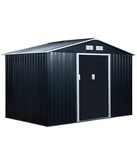 Outsunny 9' x 6' Storage Shed Garden Tool House w/ Vents Doors Dark