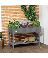 Outsunny Wooden Raised Garden Bed with 8 Slots, Elevated Planter Box Stand with Open Shelf for Limited Garden Space to Grow Herbs, Vegetables, and Flo