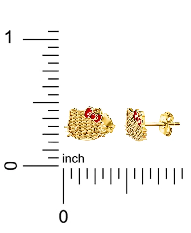 Red Enamel Bow Hello Kitty Stud Earrings in 10k Gold
