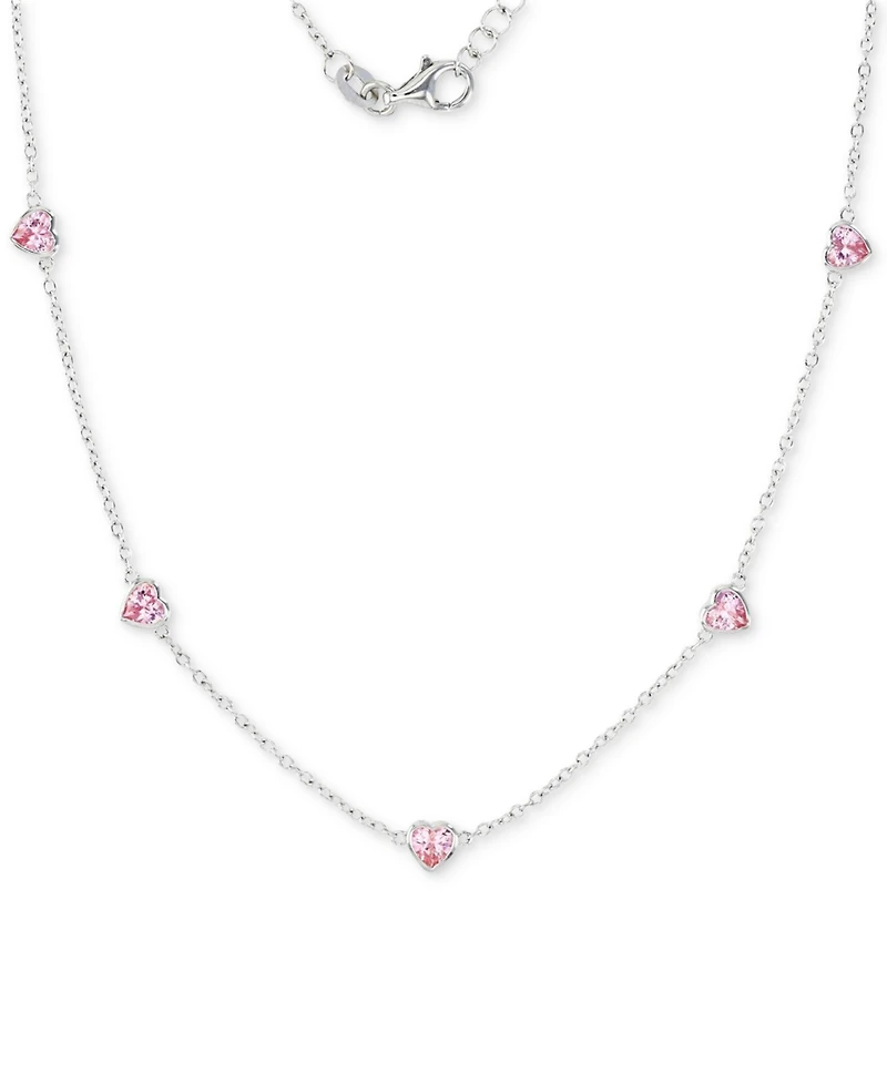 Cubic Zirconia Heart Station Collar Necklace, 16" + 2" extender