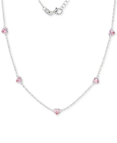 Cubic Zirconia Heart Station Collar Necklace, 16" + 2" extender