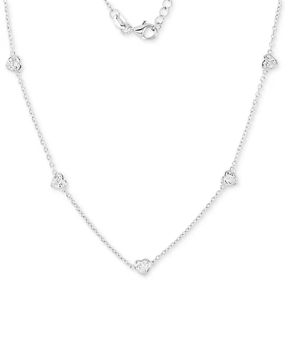 Cubic Zirconia Heart Station Collar Necklace, 16" + 2" extender