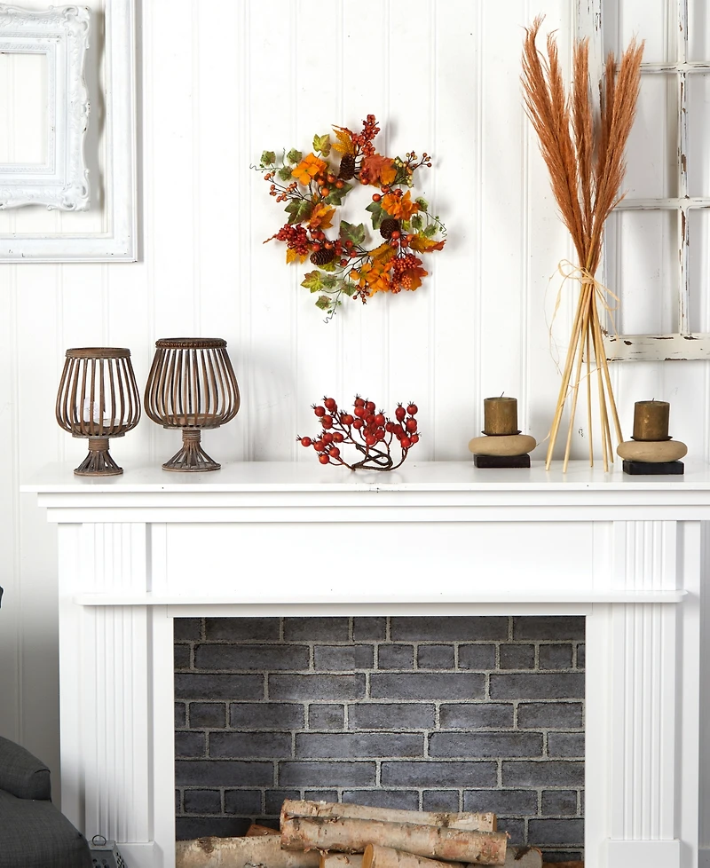 6.5" Autumn Hydrangea and Pinecones Artificial Wreath Set, 2 Piece