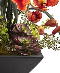 Nearly Natural Cymbidium Orchid Silk Arrangement w/ Black Vase