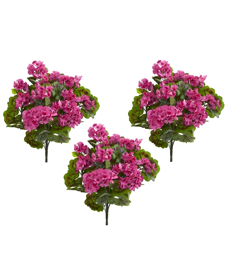 Nearly Natural Geranium Artificial Bush, Uv Resistant, Set of 3