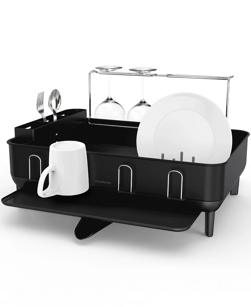 simplehuman Steel Frame Kitchen Dish Drying Rack with Swivel Spout Drain