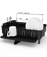 simplehuman Steel Frame Kitchen Dish Drying Rack with Swivel Spout Drain