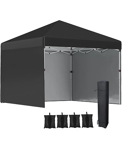 Outsunny 10' x 10' Pop Up Canopy with 3 Sidewalls and Carry Bag,
