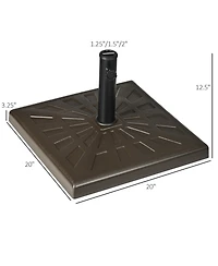 Outsunny 42lbs Resin Patio Umbrella Base, 20" Square Outdoor Umbrella Stand Holder for Parasol Poles 1.26", 1.5", and 1.9" Dia, Brown