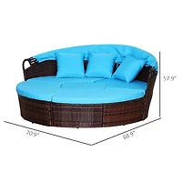 Outsunny 4-Piece Rattan Patio Furniture Set, Round Convertible Daybed or Sunbed with Adjustable Sun Canopy, Sectional Sofa, 2 Chairs, Table