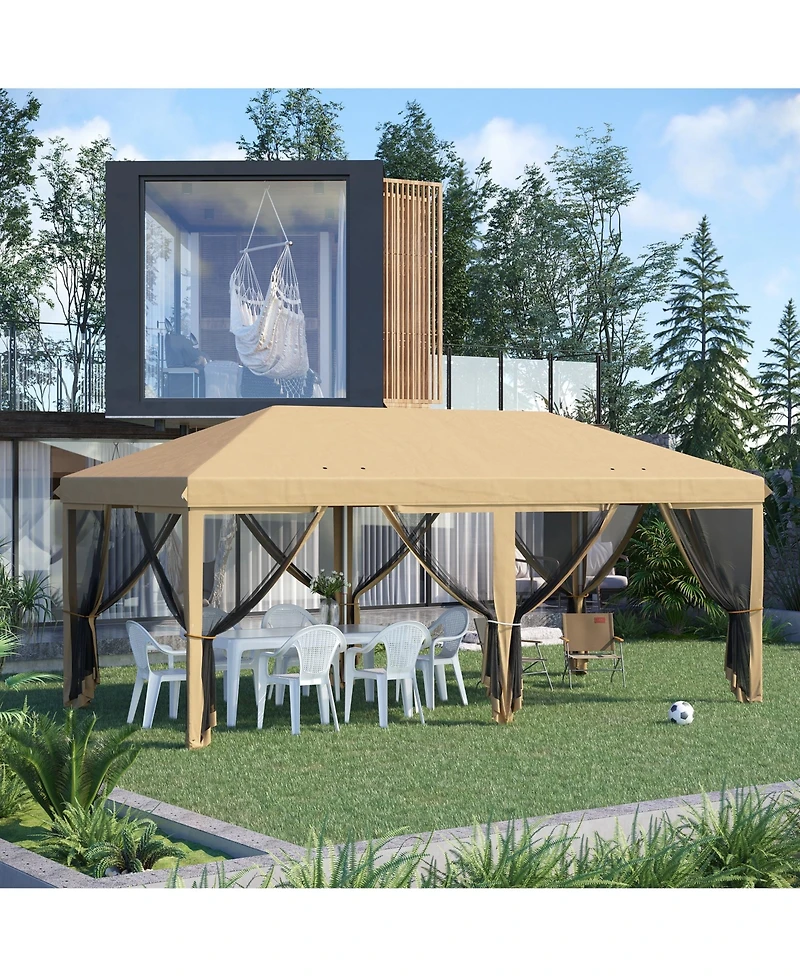 Outsunny Outdoor 10' x 20' Patio Gazebo Outdoor Pop-Up Canopy with Sidewalls, 6 Mesh Walls for Party, Events, Backyard, Lawn
