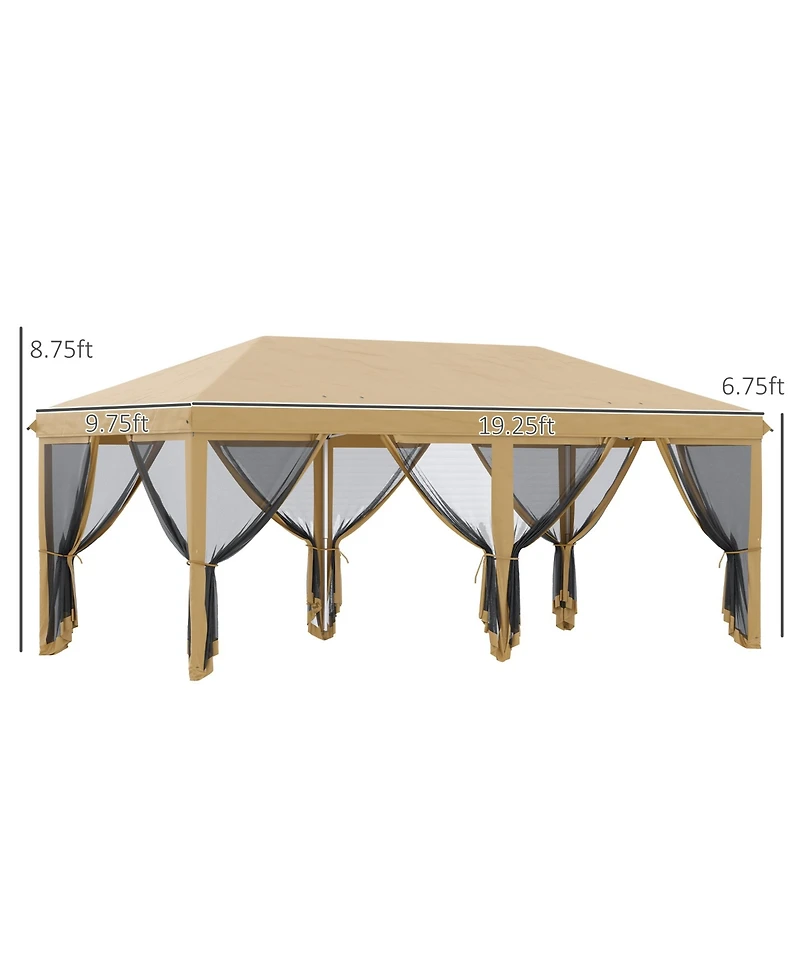 Outsunny Outdoor 10' x 20' Patio Gazebo Outdoor Pop-Up Canopy with Sidewalls, 6 Mesh Walls for Party, Events, Backyard, Lawn