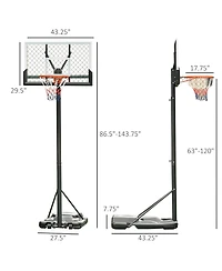 Soozier Portable Basketball Hoop with 43'' Backboard and Wheels, 7.2ft-12ft Height-Adjustable Basketball Goal for Indoor Outdoor Use