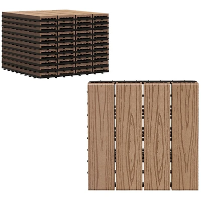Outsunny 12" 11pc Wood-Plastic Composite Flooring Deck Interlocking Tiles