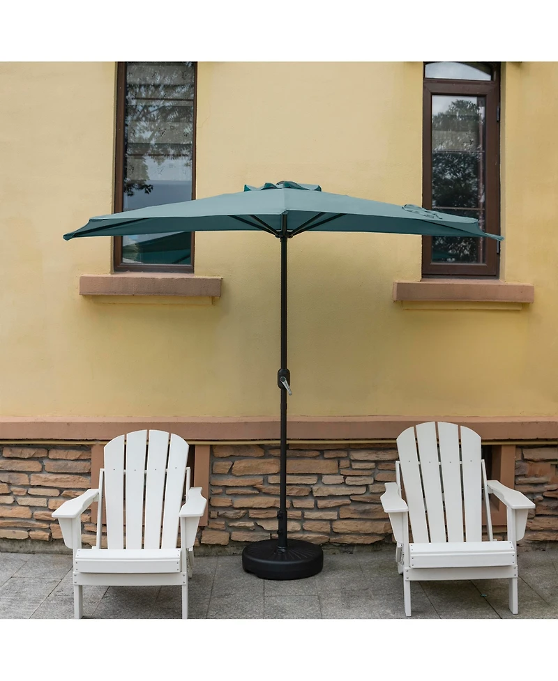 9 Ft Outdoor Half Market Umbrella with Black Round Weight Base Set