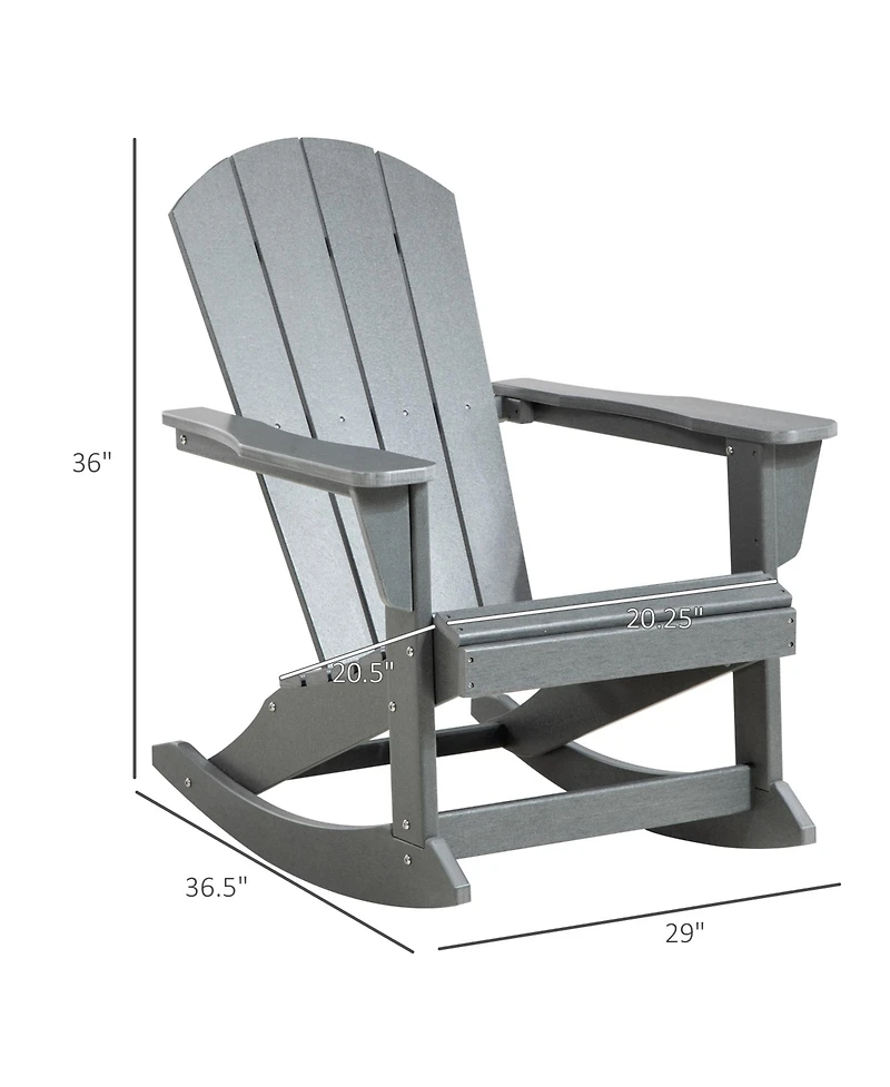 Outsunny Outdoor Rocking Chair, Hdpe Adirondack Style Rocker Chair for Porch, Garden, Patio, Light Gray