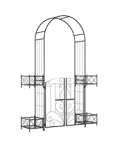 Outsunny Garden Gate Arbor Wedding Arch with Heart Doors Planters,