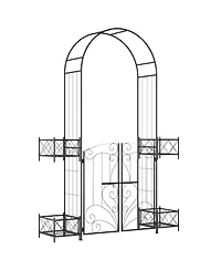 Outsunny Garden Gate Arbor Wedding Arch with Heart Doors Planters,