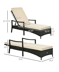 Outsunny Wicker Chaise Lounge, 4 Position Adjustable Backrest and Cushions Outdoor Lounge Chair Pe Rattan Sun Lounger for Poolside, Balcony or Garden