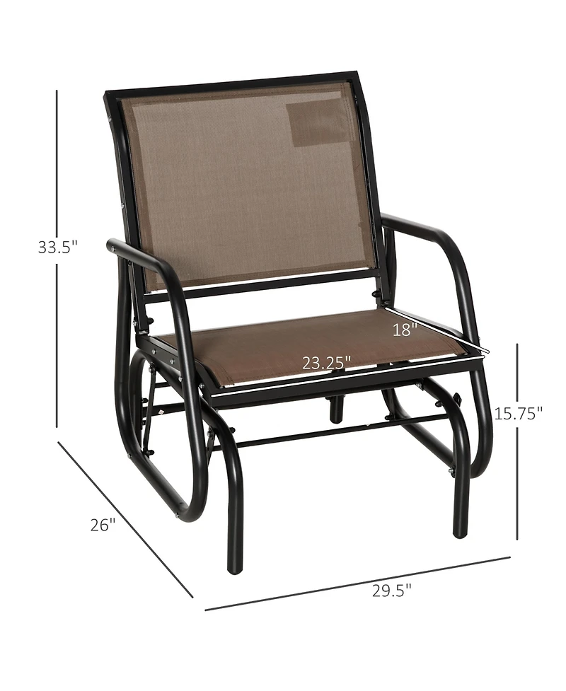 Outsunny Porch Glider, Metal Frame Swing Glider Chair with Breathable Mesh Fabric, Curved Armrests and Steel Frame for Garden, Poolside, Backyard, Bal
